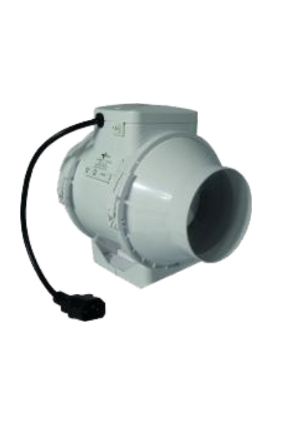 Ventilution Mixed In-Line Ventilator mit Schalter & IEC-Kabel, Kunststoff 145/187m³/h 100mm