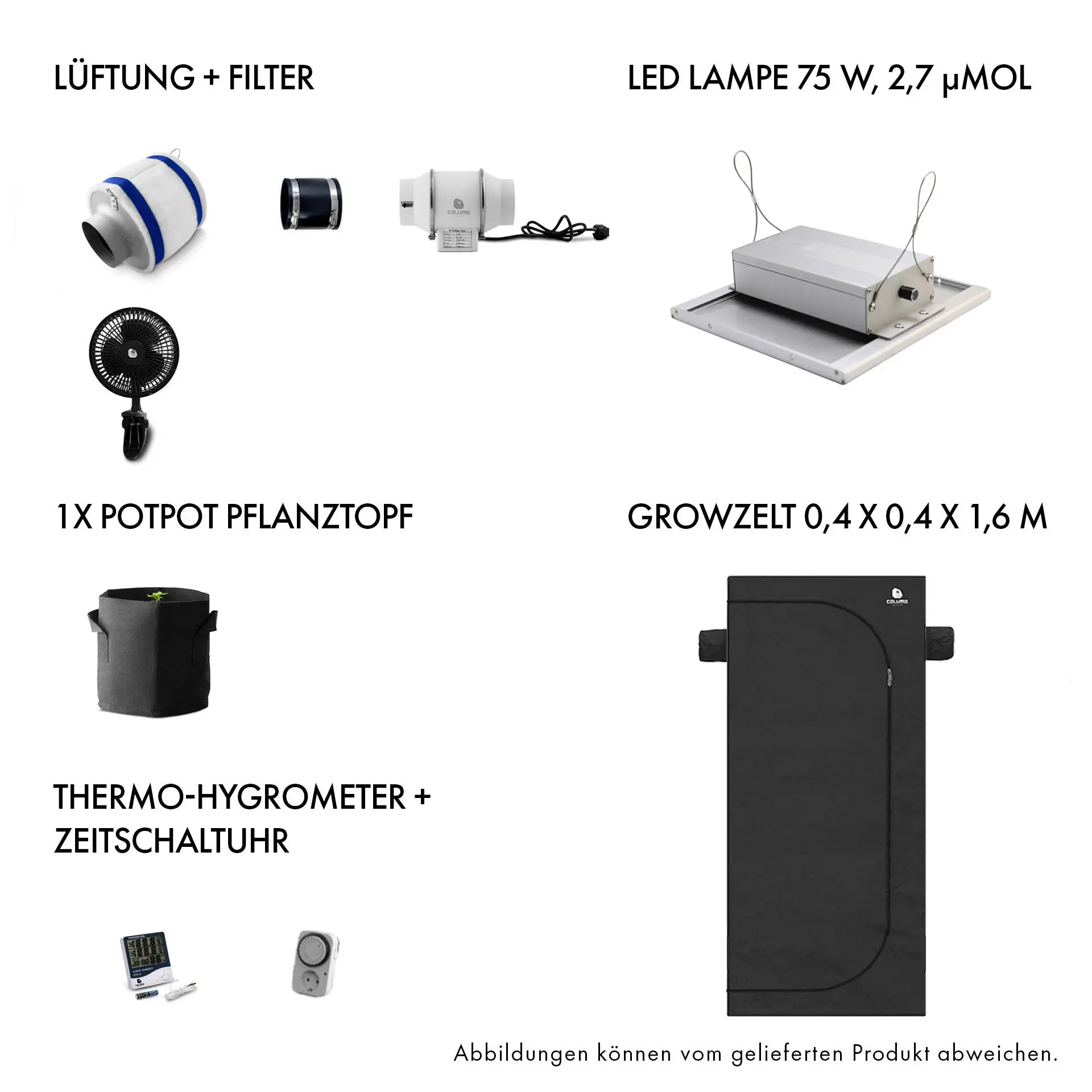 Growbox Komplettset 75W LED 40x40cm - Caluma Set - 1 Plant Growbox Komplettset 75W LED 40x40cm - Caluma Set - 1 Plant