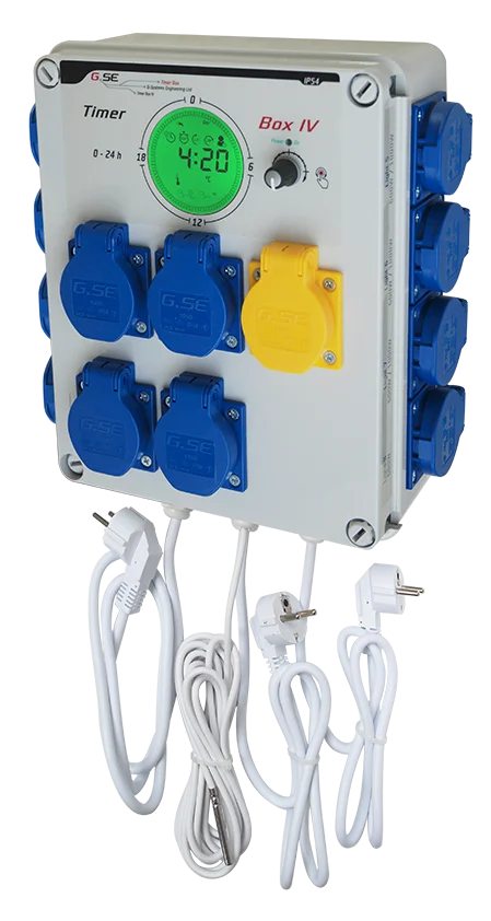 GSE Timer Box IV 12x600W + Heizungsockel 230V 3 Netzstecker Details