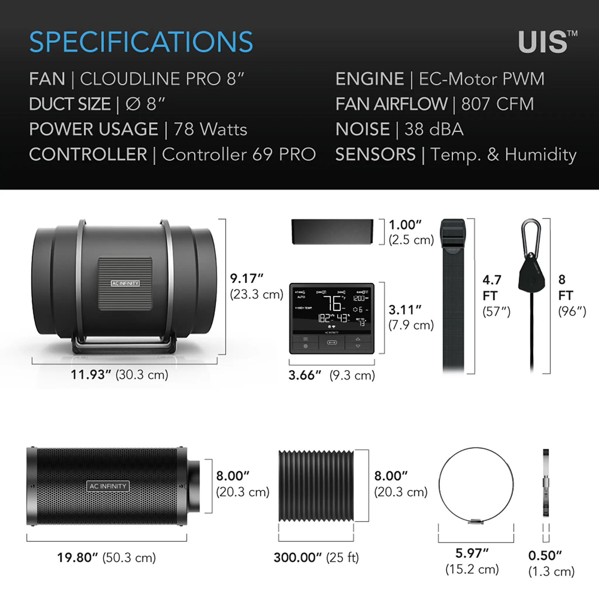 AC Infinity Luftfilter-Set PRO 200mm Details 6